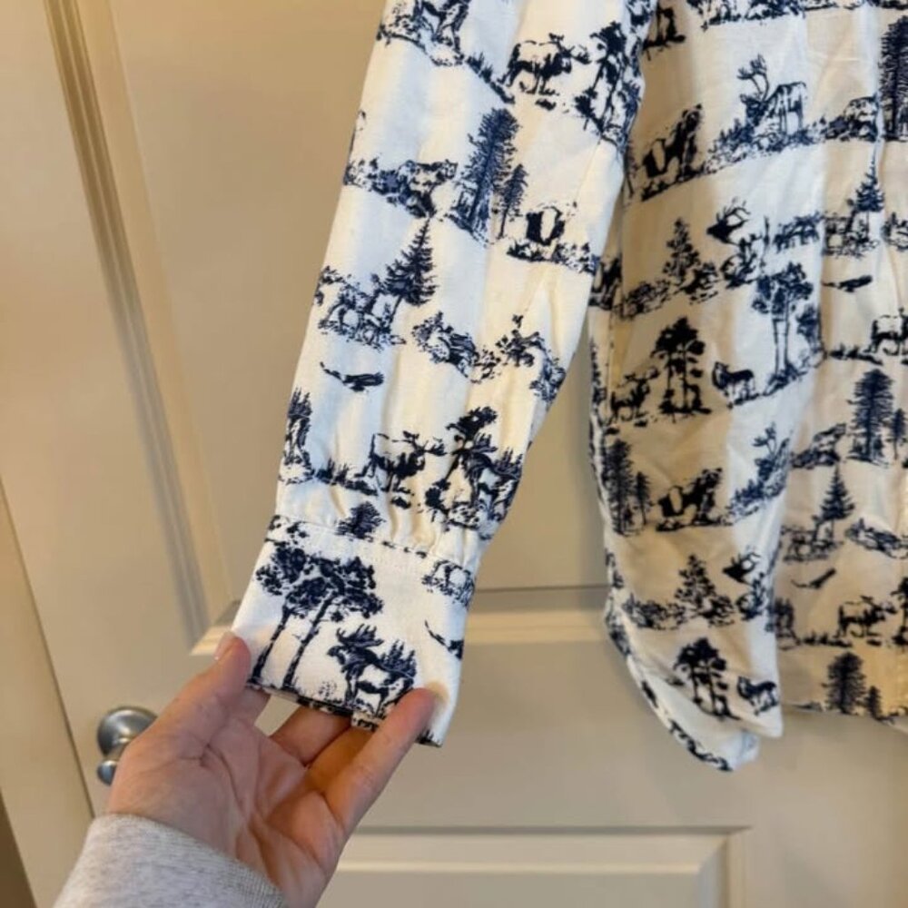 Women’s Blue/White Cotton Forest Theme Tunic Long Sleeve Flannel Top-Size S(6-8) - Picture 6 of 10